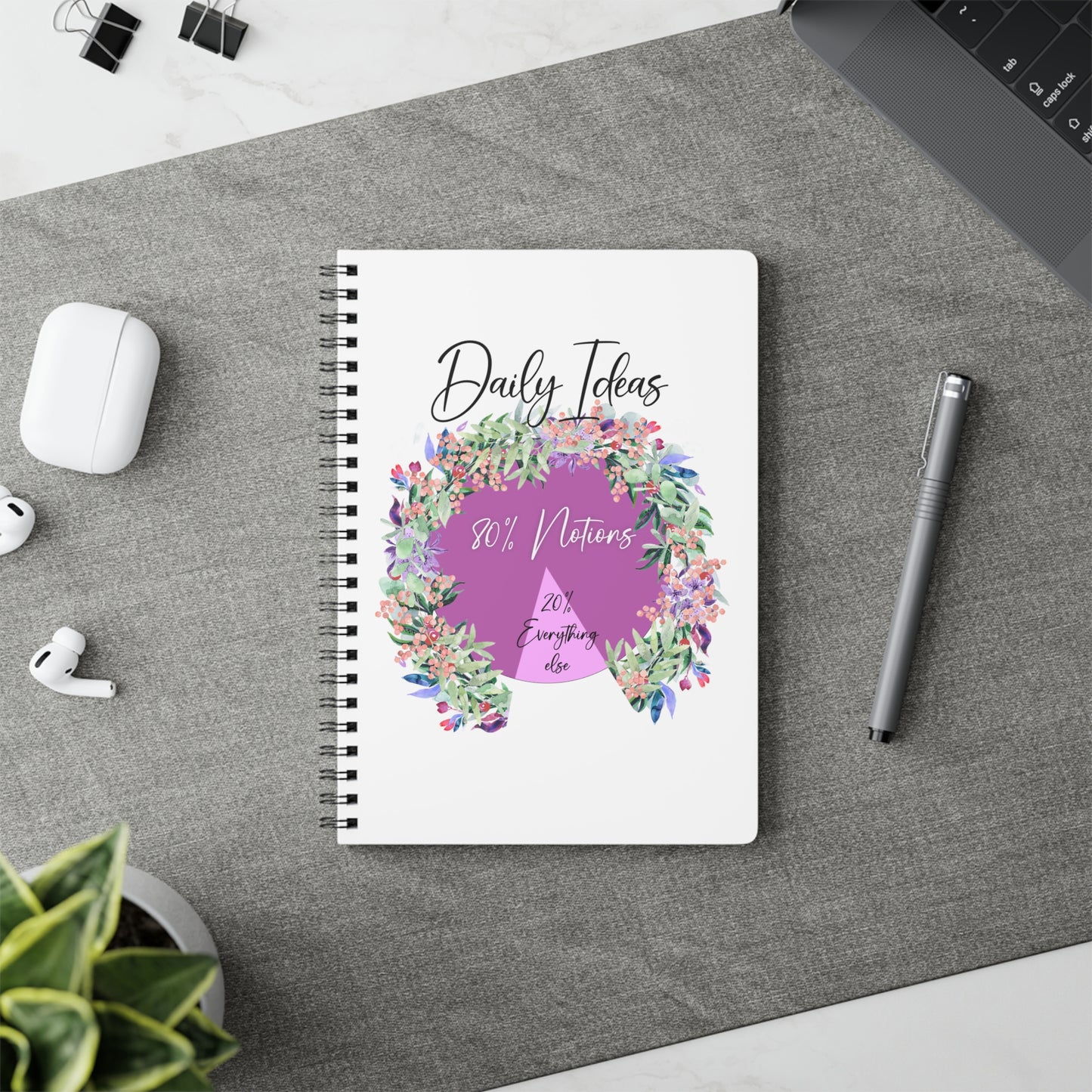 Daily Ideas- 80% Notions and 20% Everything Else. Wirobound Softcover Notebook, A5