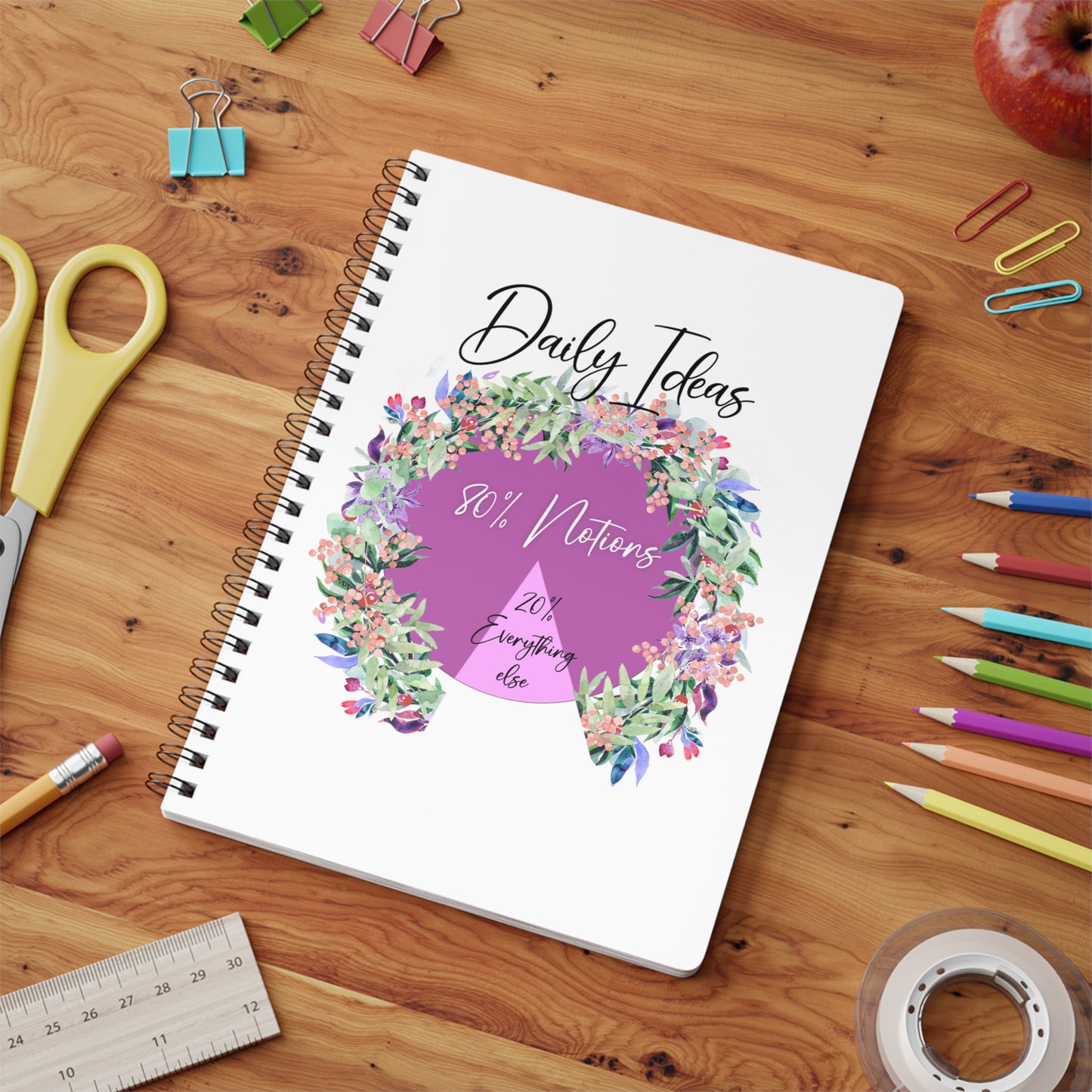 Daily Ideas- 80% Notions and 20% Everything Else. Wirobound Softcover Notebook, A5