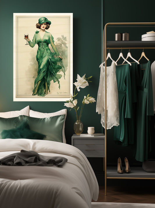 Wood Print: Vintage Style Irish Art Nouveau Fashion Wood Print.