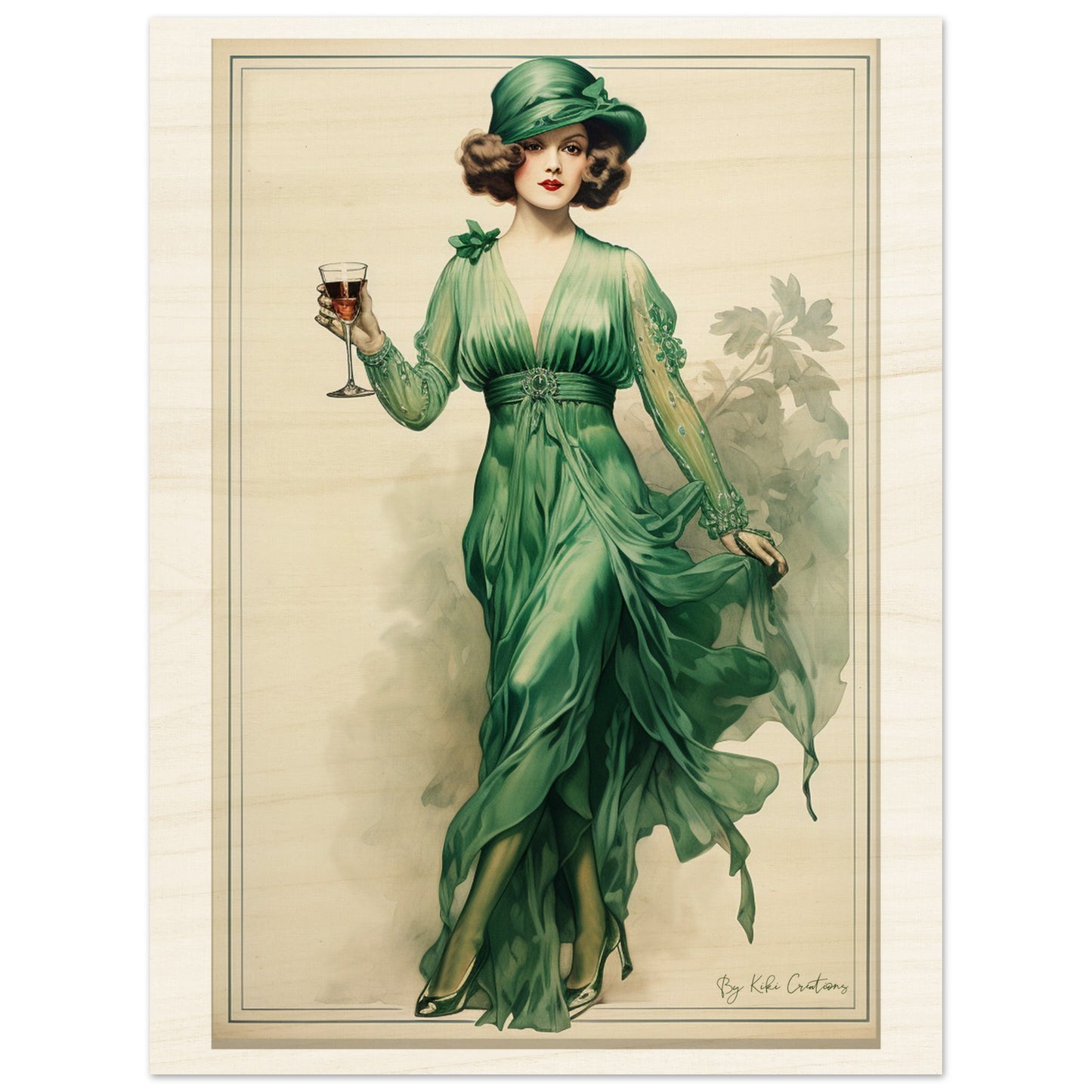 Wood Print: Vintage Style Irish Art Nouveau Fashion Wood Print.